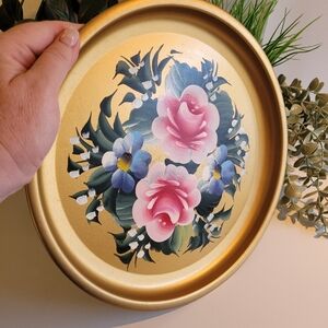 Shabby Chic Tole Tray/Vintage Tole Painted Tray/Rustic Farmhouse Metal Tray